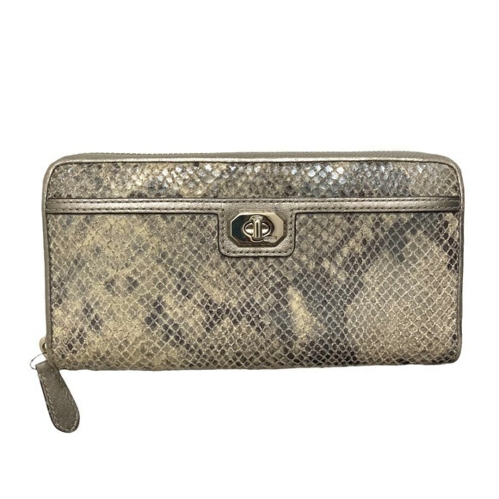 Coach snakeskin embossed leather clutch wallet zipper RARE
